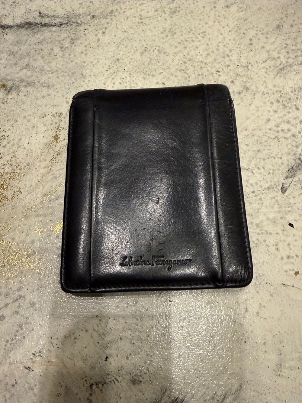 Salvatore Ferragamo Black Leather Wallet with Embossed Logo